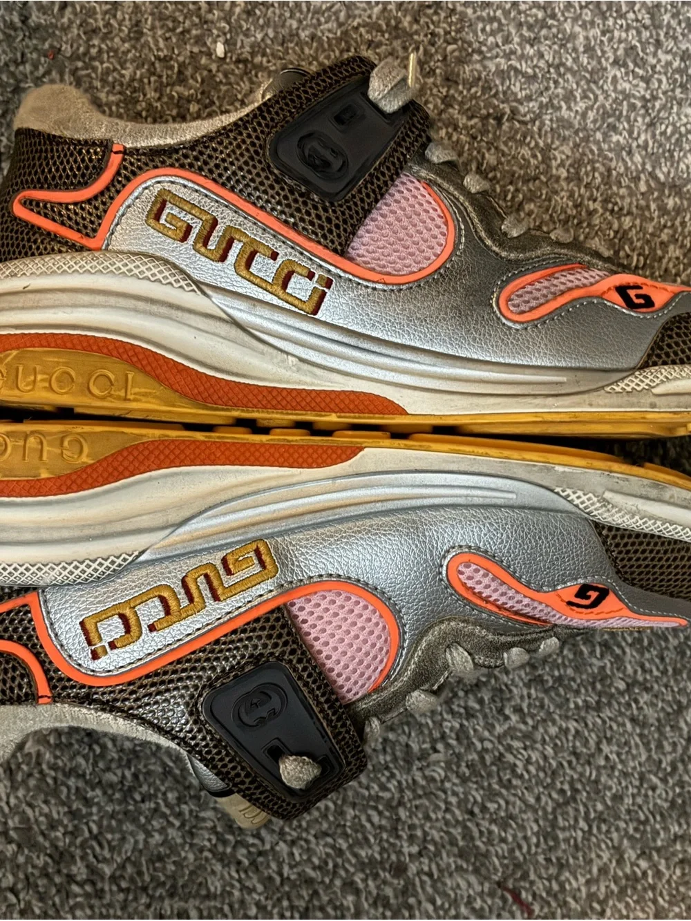 Gucci Gray, Pink & Brown Mixed-Media Sneakers